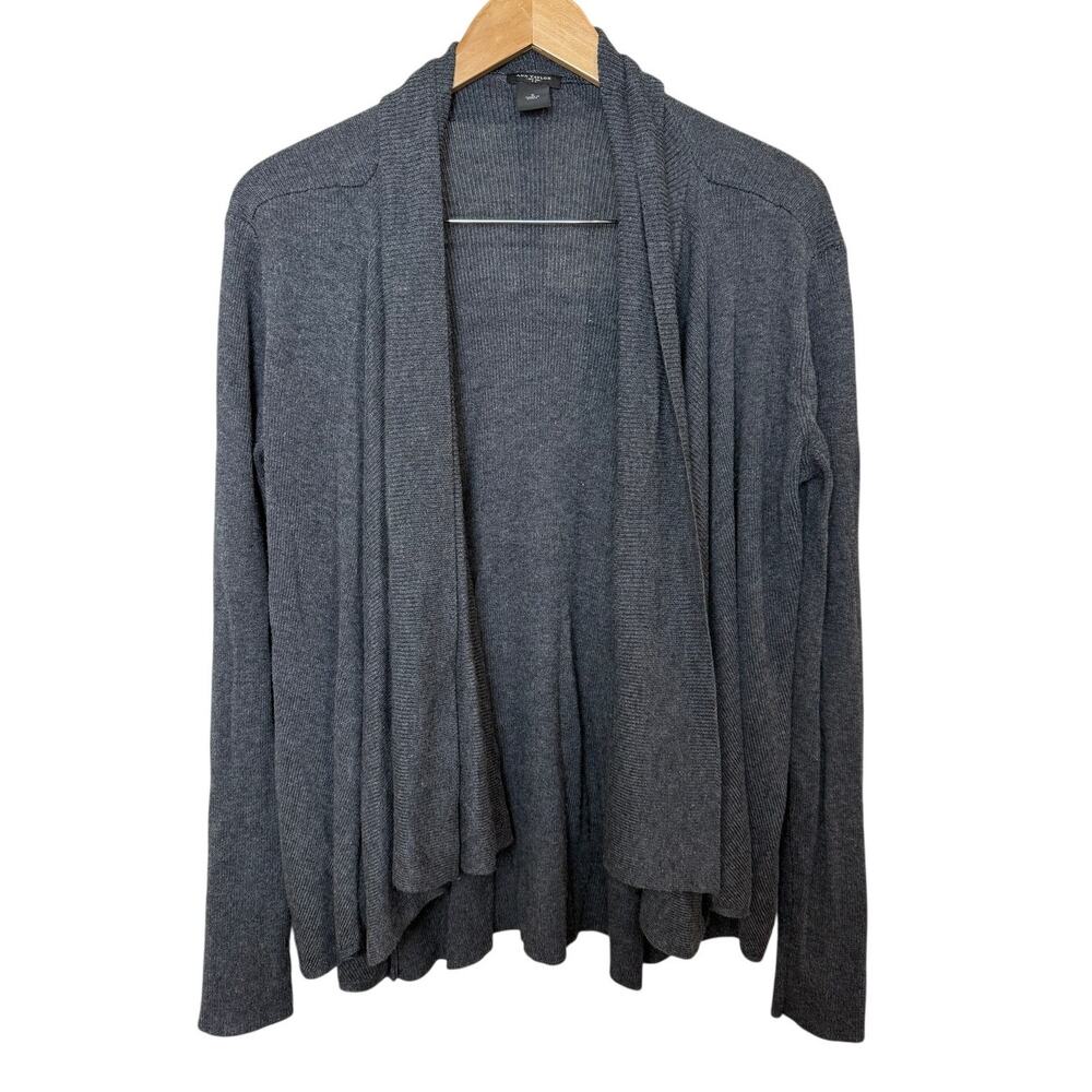 Ann Taylor Gray Drape Open Front Knit Long Sleeve Office Cardigan Women Small